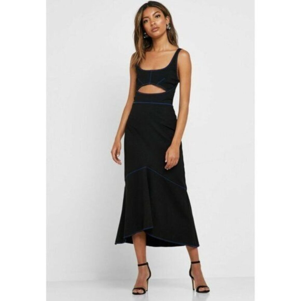 TOPSHOP Cutout Racer Back Bodycon Fit Flare Dress Blue Black Jersey Sz 10 US NEW